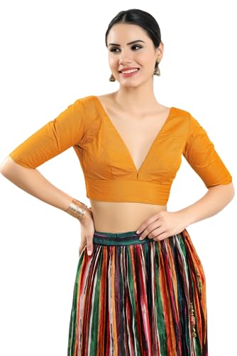 Image of Vamas Women's Silk Padded Self Design Half Sleeve Readymade Saree Blouse (X-1111.ELB)