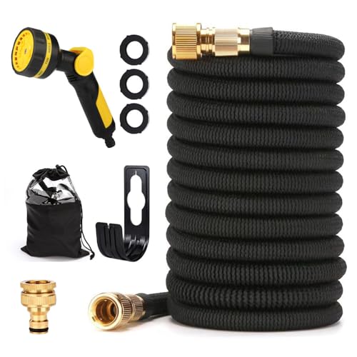 TGKYK Tuyau Arrosage Extensible 30M/100FT, Tuyau Arrosage Gardena avec 10 Fonctions Buse, Tuyau darrosage Extensible avec Connecteurs en Laiton de 3/4 Pouces et 1/2 Pouces pour Arroser et Laver