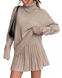 dowerme Women Fall 2 Piece Sweater Skirt Sets 2026,Khaki,Medium