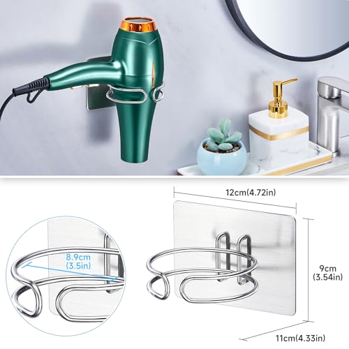 LOXSUN Föhn Halterung, Fönhalter Ohne Bohren, Edelstahl Föhnhalter Wand, Halterung für Fön Aufbewahrung Haartrocknerhalter, Fönhalterung Selbstklebend Föhnhalterungen für Bad (Silber) 6