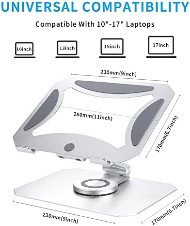 Laptop Stand Adjustable Laptop Stand with 360 Rotating Base Ergonomic Aluminum Laptop Riser Holder Foldable All Laptops 10-17" Laptop Stand for Bed (Size : Silver) image 4