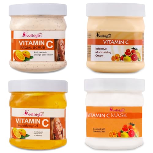 Image of Vitamin C Facial Kit Scrub,Cream, Gel, Mask Pack of 4 Each 500ml Men Women