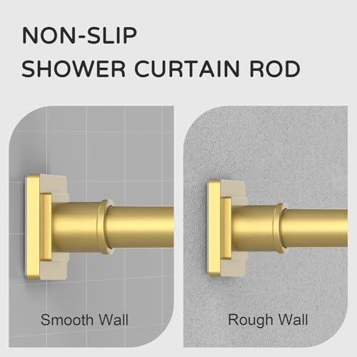 Image of UIOSANRT Gold Shower Curtain Rod 31-68 Inches Non-Slip Shower Rod Tension Mounted No Drill Shower Curtain Rods Spring Tension Rod Adjustable Tension Curtain Rod for Windows Bathroom
