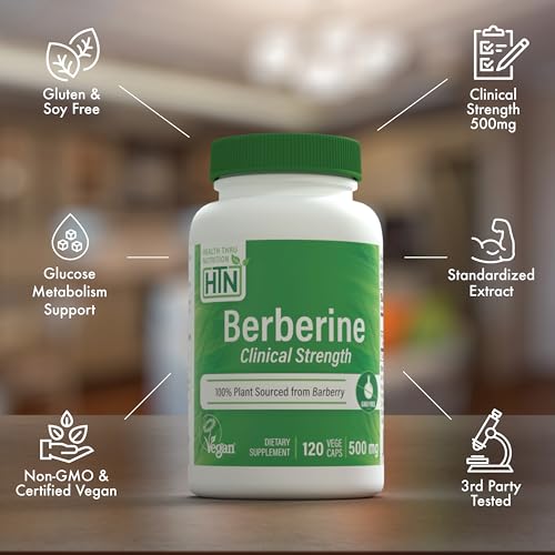 Image of Health Thru Nutrition Berberine HCl 500mg 120 Servings | Clinical Strength Supplement | Certified Vegan | Non-GMO | Soy Free | 3rd Party Tested