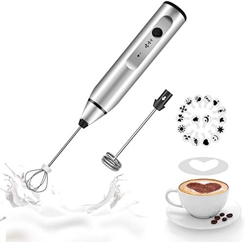 Milk Frother Handheld, Gbivbe Rechargeable Whisk Drink Mixer for Coffee with Art Stencils, Coffee Mixer for Cappuccino, Hot Chocolate Match, Frappe, Hot Chocolate, Egg Whisk