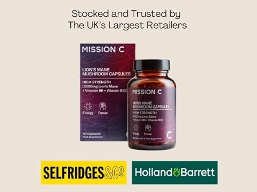 Lions Mane Mushroom Capsules 8,000mg with Added Vitamin B6 and B12 | Nootropic Supplement for Cognition, Mood, Immunity & Inflammation | 60 Two-a-Day Vegan Capsules - Mission C Lion's Mane - Image 5