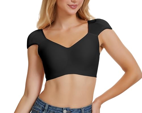 BIMEI Women Shoulder Pad Bra Wireless Bras for Women, Plus Size Seamless Bralette, Wide Straps T Shirt Bra (US, Alpha, X-Large, Regular, Regular, Black)