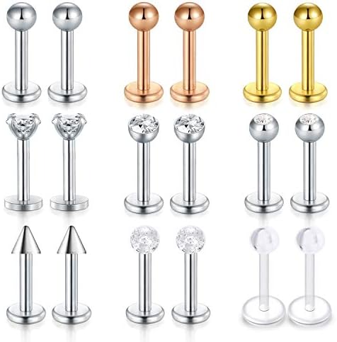 Longita Piercing Bars Barbell 4/5/6/8/10mm Lip Tragus Studs Labret Monroe Rings with Replacement Balls 2.5/3/4/5/6mm Lip Rings Jewellery