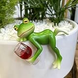 OwMell Frog Statue for Garden, Green Frog Figurine for Outdoor Decor Yard and Garden Decoration Resin Sculpture - Drinking Red Wine