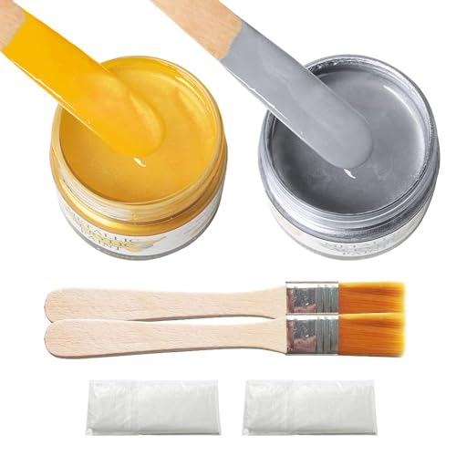 Metallic Acrylic Paint, Silver and Gold Paint Set, Acrylic Craft Paint for Arts, Wood, Stone, Glass, 2 Bottles (100 ml/Bottle)