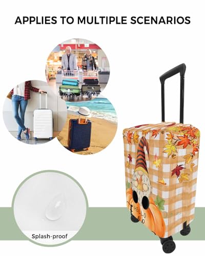 Travel Luggage Cover Medium Suitcase Cover Fit for 22-25 Inch Luggage Thanksgiving Fall Luggage Protector Suitcase Cover Autumn Pumpkin Gnome Maple Leaf Yellow Luggage Cover Protector for Suitcase4