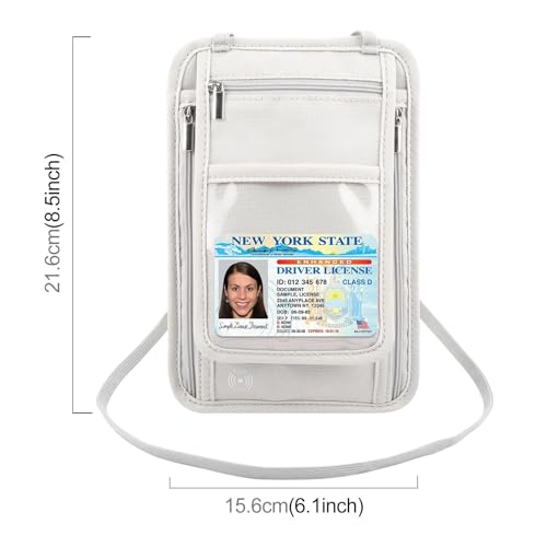 Image of Travel Neck Wallet with RFID Blocking Passport Holder, RFID Blocking Stash Neck Wallet, Neck Storage Bag for Keeping Credit Cards & Travel Documents Safe & Small Change (Ash Gray)