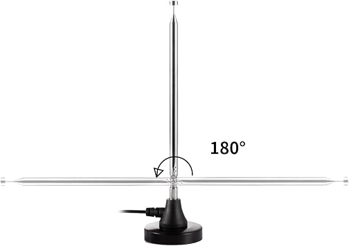 75 Ohm 300 Ohm Magnetic Base FM Radio Telecopic Antenna with 10ft Coaxial Cable for Stereo Receiver Digital HD Radios and Home Theater System
