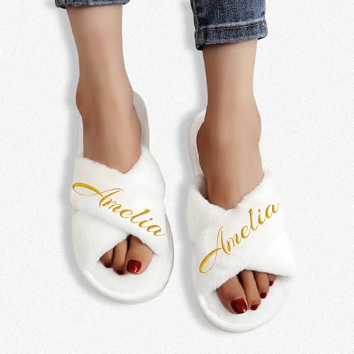 Personalized Fluffy Slippers for Women - Custom Bridesmaid Slippers for Wedding Party - Gift for Bride, Bridesmaid, Mom on Birthday, Christmas, Easter & Mother's Day2