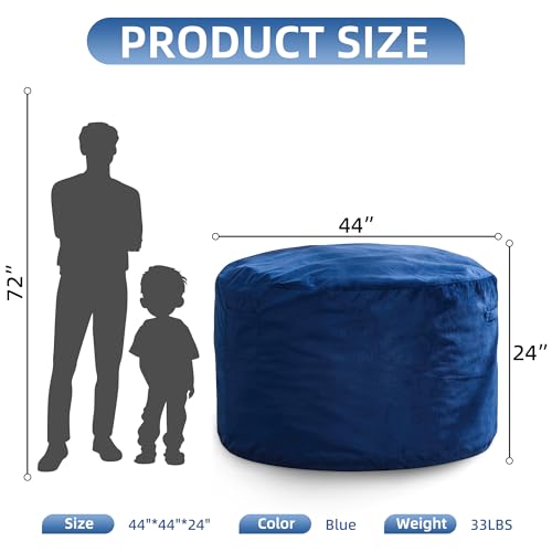 Image of Hobestluk Adults Bean Bag Chair 4FT Big BeanBag Chair Extra Large Oversized | Memory Foam,Washable Cover,Velvet Fabric,Side Pocket,Bedroom Living Room Big Adults Bean Bag Chairs Reading Gaming | Blue 4FT