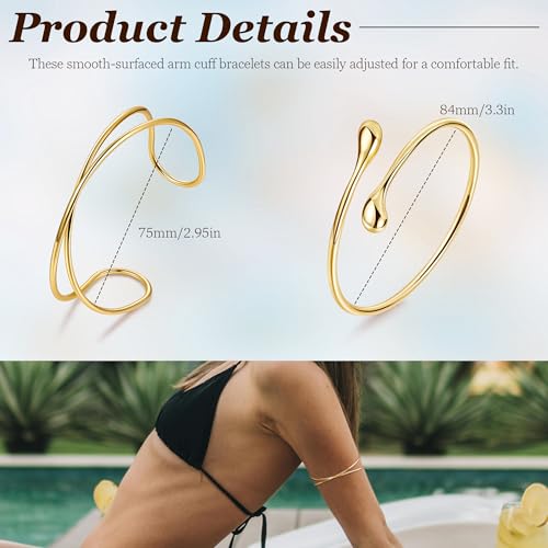 2Pcs Gold Arm Cuff for Women Adjustable Arm Cuff Bracelet Minimalist Open Coil Upper Arm Band Cuff Bangle Set3