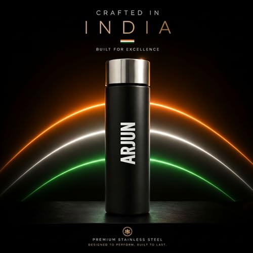 Image of Speedex Customized Black Stainless Steel Water Bottle 1 Ltr Single Wall | Personalised Name Printed Customised Water Bottle | BIS Approved | Reusable Bottle for Kids & Adults, School, Office & Travel
