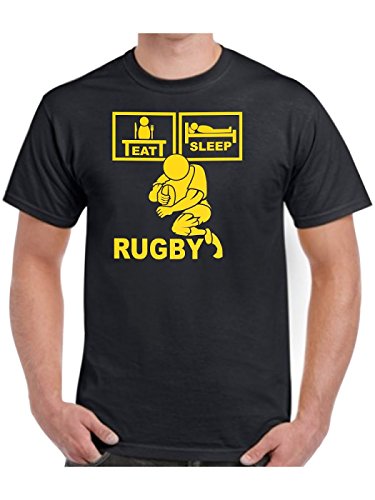 Photo de Pride & Glory Eat Rugby T-Shirt, T-shirt noir - imprimé jaune, (XXXXXXXXL)