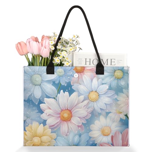 Colorful Floral Flowers Tote Bag for Women Large Beach Bag Reusable Tote Bags for Work Travel Beach Shopping3