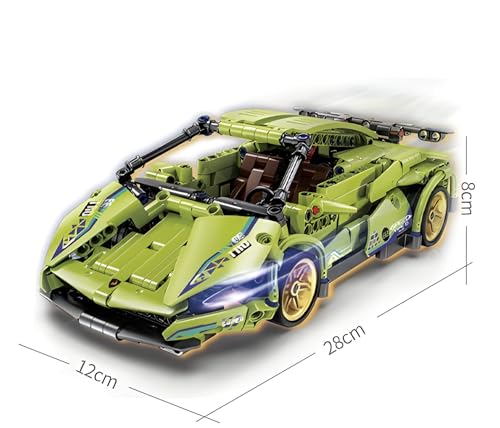 Image of Mechanical Super Car Building Blocks (470 PCS) | Pull Back Function, Openable Doors, Rubber Wheels with Golden Spokes | Highly Detailed Car Model Construction Toy for Kids 6+ Years
