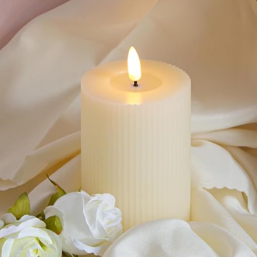 Image of coku Set of 3 Flameless LED Pillar Candles, Real Wax Flickering Moving Flame Candles, Battery Operated Smokeless Safe Decorative Candle for Home, Bedroom, Wedding, Party, Diwali, Christmas & Gifts