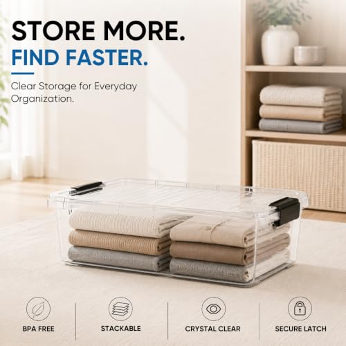 Image of Superio Clear Storage Boxes with Lids, Plastic Container Bins for Organizing, Stackable Crates, BPA Free, Non Toxic, Odor Free, Organizers for Home, Office, School, and Dorm(13.7 Qt, 2 Pack)