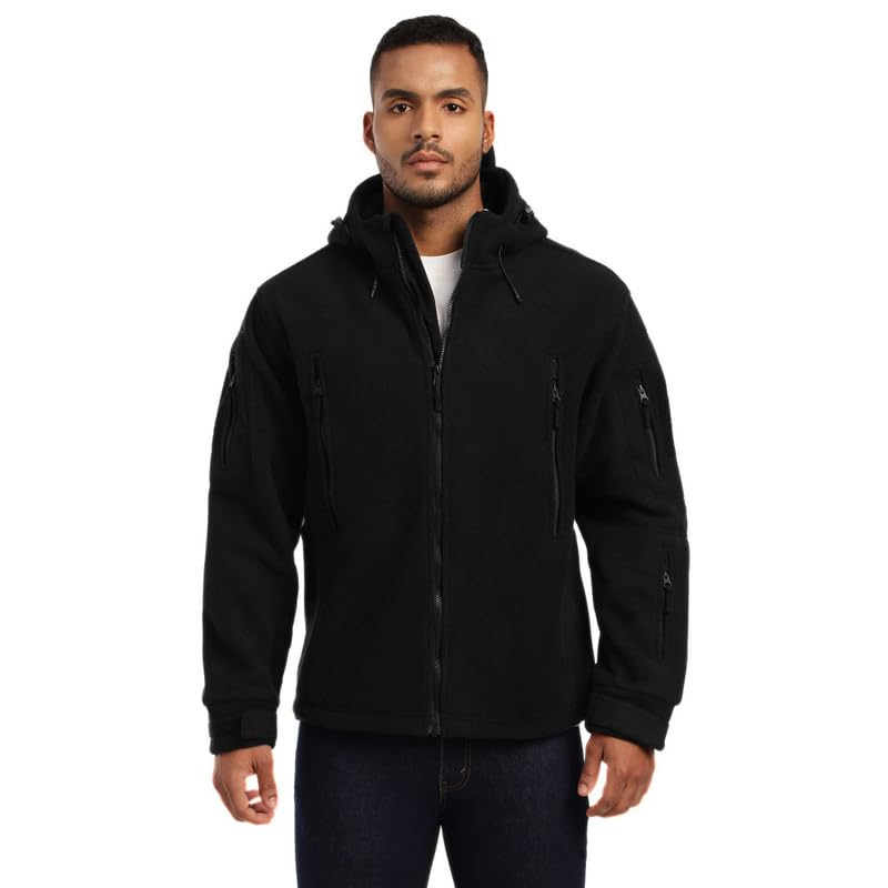 Image of MOUNTMILLER Men's 10 Zip Outpost Superbond Tactical Windproof Fleece Jacket with Hood | Adjustable Cuffs | Reinforced Elbows | YKK Zippers | Multiple Pockets for Outdoor & Active Wear
