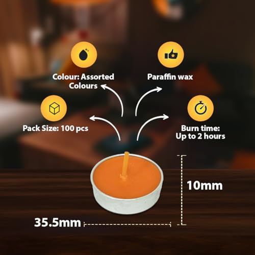 Image of D'Velas Coloured Unscented Wax Tealight Candles - Pack of 100 | 2 Hours Burning Time | Paraffin Wax, Unscented, Smokeless, Dripless, for Home Decor, Offices & Other Occasion