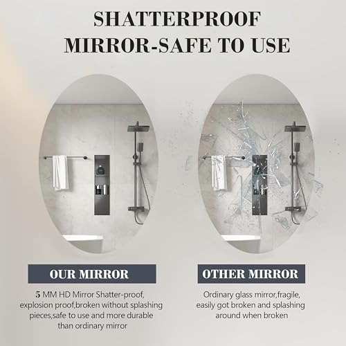 Image of Rousrie Frameless Wall Mirror for Bathroom, Glass, Modern, Clear, Rectangle, 60 x 45 Centimeters, Wall Mount (1, Oval)