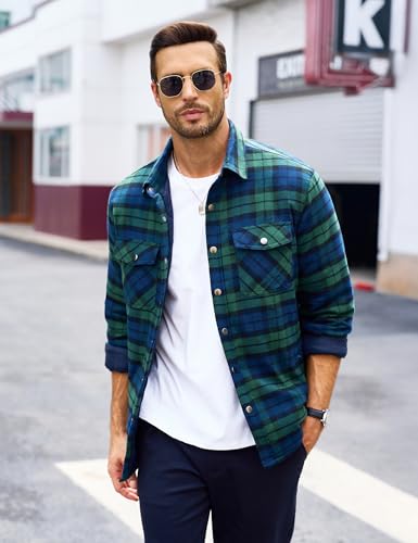 Image of MAGCOMSEN Men's Flannel Shirts Long Sleeve Quilted Lined Button Down Plaid Flannel Jacket Heavyweight Warm Winter Coat