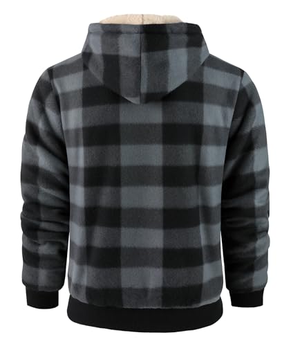 Image of Mens Plaid Hoodies Winter Zip Up Fleece Jacket Sherpa Fleece Lined Warm Flannel Jacket Coat