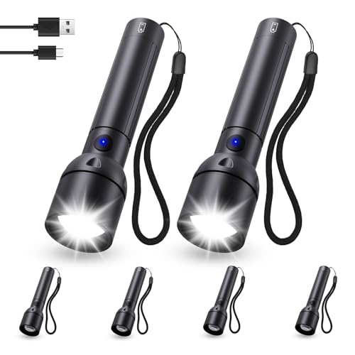 USB C Flashlight High Lumens Rechargeable 6Packs-800L Small Bright Flash Light with 12H Long Life,5 Modes,Zoomable,Pocket Powerful LED Tactical Flashlights for Home Emergency Camping Outdoor Rescue