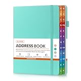 SUNEE Address Book with Colorful Alphabetical Tabs, Address Notebook Organizer for Record Contacts, 5.3'' x 7.7''- Aquamarine
