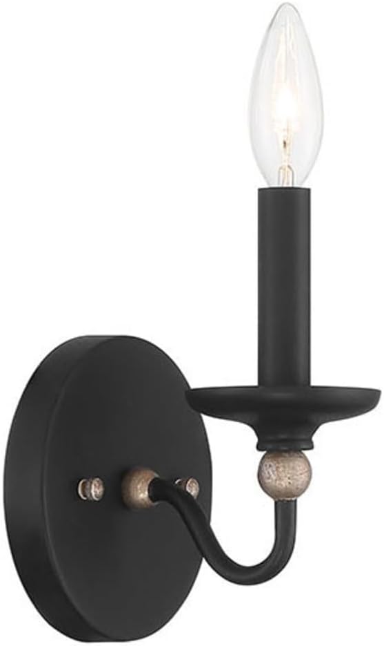 Minka Lavery 1041-677 Westchester County Wall Sconce, 1-Light, 60 Total Watts, 5-in H x 7.38-in W, Sand Coal Black with Skyline Gold Leaf Accents