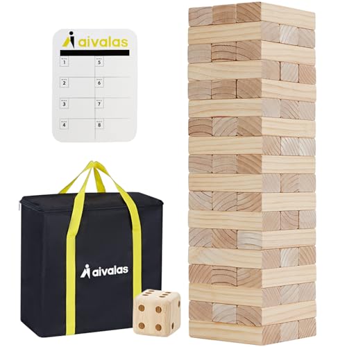 Aivalas Giant Timber Blocks Games, 57 Blocks Large Tower Outdoor Games - Includes Carry Bag and...