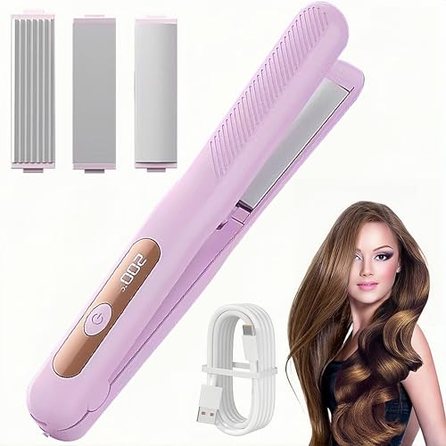 BIZOI 2 In 1 Glätteisen Locken, Glätteisen Kabellos, Mini glätteisen Kabellos, Mini Haarglätter, mini Lockenstab mit 3 Einstellbaren Temperaturen, LCD-Display für Alle Haartypen Kurze Haare Pony BIZOI 2 In 1 Glätteisen Locken, Glätteisen Kabellos, Mini glätteisen Kabellos, Mini Haarglätter, mini Lockenstab mit 3 Einstellbaren Temperaturen, LCD-Display für Alle Haartypen Kurze Haare Pony