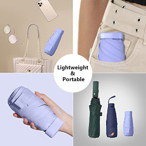 Image of Travel Sun Umbrella for Purse With Case,Small Compact UV Umbrella Protection Sun,Lightweight Portable Parasol Windproof for Women Men Kids (Purple)