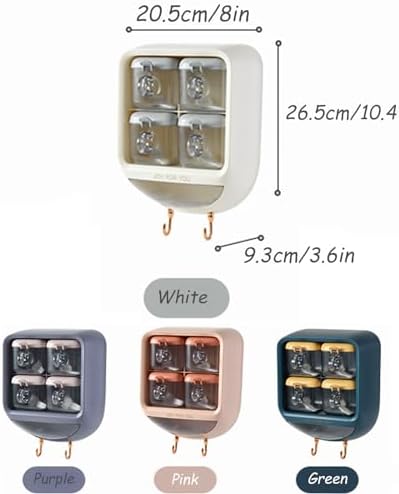 Large Capacity Wall-Mounted Spice Organizer - Clear 4-Cell Condiment Jars with Spoons & Hooks for Seasoning, Salt, and Spice Storage - Kitchen Essential, Space-Saving Solution