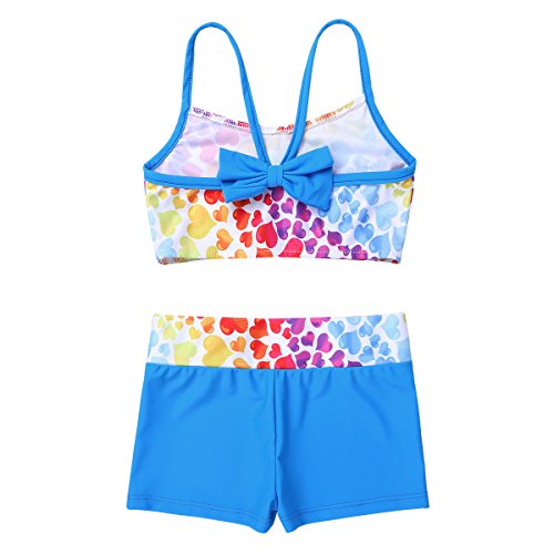 Image of Kids Girls Heart Shaped Printed Tankini Set Crop Top with Short 2PCS Swimsuit Swimwear Bathing Suits