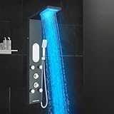 LLFFSSDG Columna de Ducha, Sistema de Panel de Ducha LED Columna Ducha Hidromasaje Panel de ducha de acero inoxidable con Lluvia, Cascada, Masaje Negro 8125