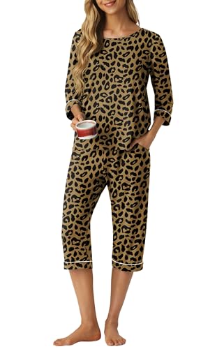 Image of PrinStory Womens Pajama Sets Capri Pjs Soft Lounge Sets XS-4XL