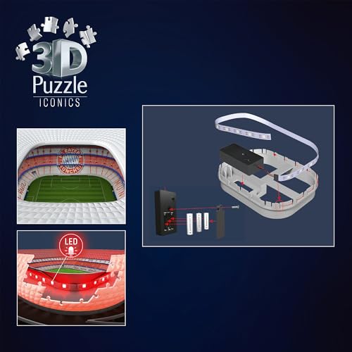 Ravensburger 3D Puzzle Iconics: 12008033 Allianz Arena - mit Licht - Das berühmte Stadion des FC Bayern München als beleuchtetes Modell für echte Fans