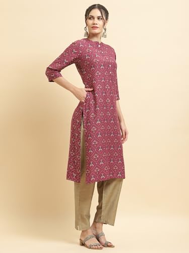 Image of Shree Women Liva (Rayon) White Floral Print Kurta