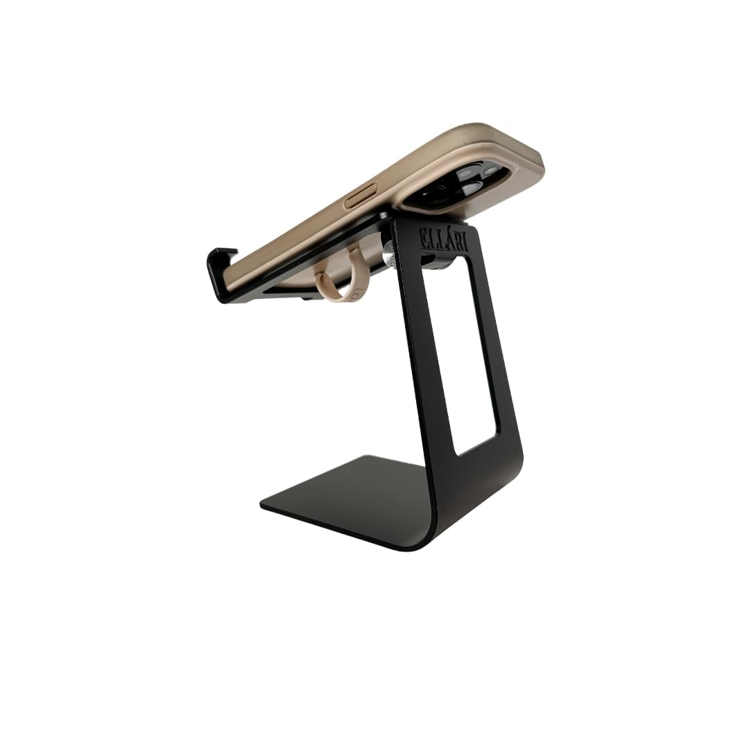 Soporte de teléfono negro para escritorio de oficina, ángulo ajustable, de metal, compatible con Loopycases, Popsockets, todos los soportes, Kindle, tabletas pequeñas, iPhone, Samsung, LG
