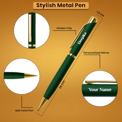 Image of Giftana Personalized Notebook Diary with Pen Gift Set for Men and Women, 2 in 1 Customized Office Diaries A5 Size Notebook, Diwali Gifts, Personalised New Year Corporate Gifts for Employees (Green)