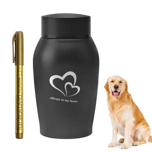 Urne Hund Tierurnen für Hunde Katze Haustierurne Edelstahl mit Stift Katzenurne Schwarz, Tragbare Hundeurne Haustier-Gedenkurne Tierurne Urnen für Hunde Katzenurnen für Zuhause Urn für Hunde Katzen