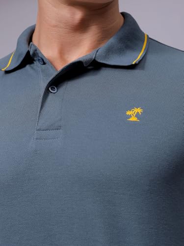 Image of The Indian Garage Co Men Slim Fit Solid Polo Neck Half Sleeves Tshirt