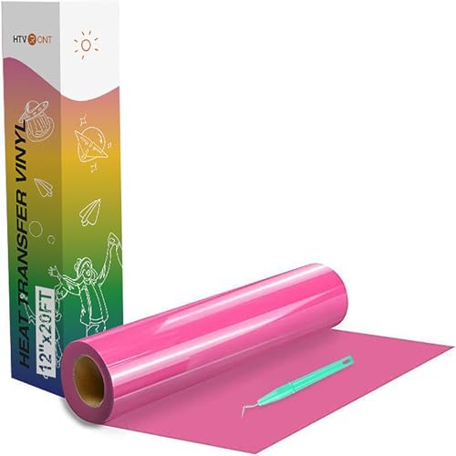 Image of HTVRONT HTV Rolls Heat Transfer Vinyl - 12 inch x 20ft Pink HTV Vinyl for Shirts, Iron on Vinyl for All Cutting Machines - Easy to Cut & Weed for Heat Transfer Design (Pink)