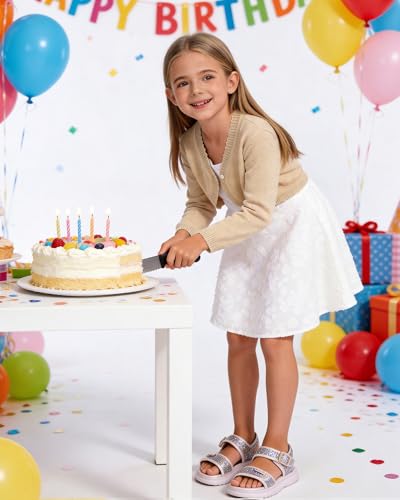 Image of Girls Cardigan, Girls Bolero Shrug Sweater, Kids Knit Hollow Out Long Sleeve, Button Cover Up Cropped Tops