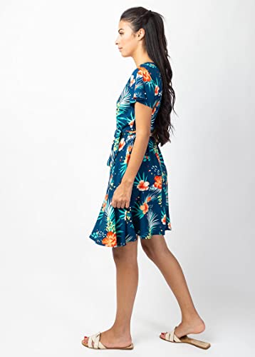 Robe courte Marika fluide au style cache-cœur avec imprimé fleurs tropicales multicolores
